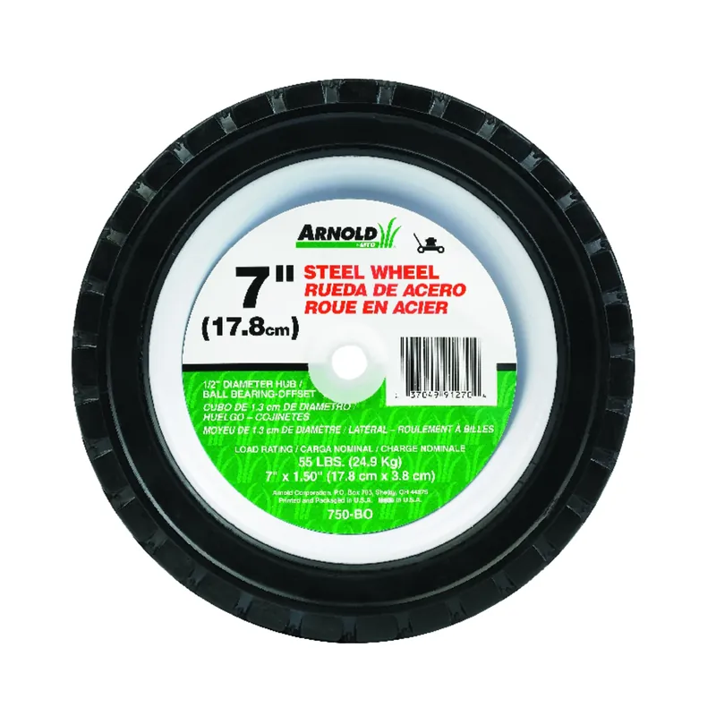 Universal Offset Hub Replacement Lawn Mower Wheel, Steel, 7 In.
