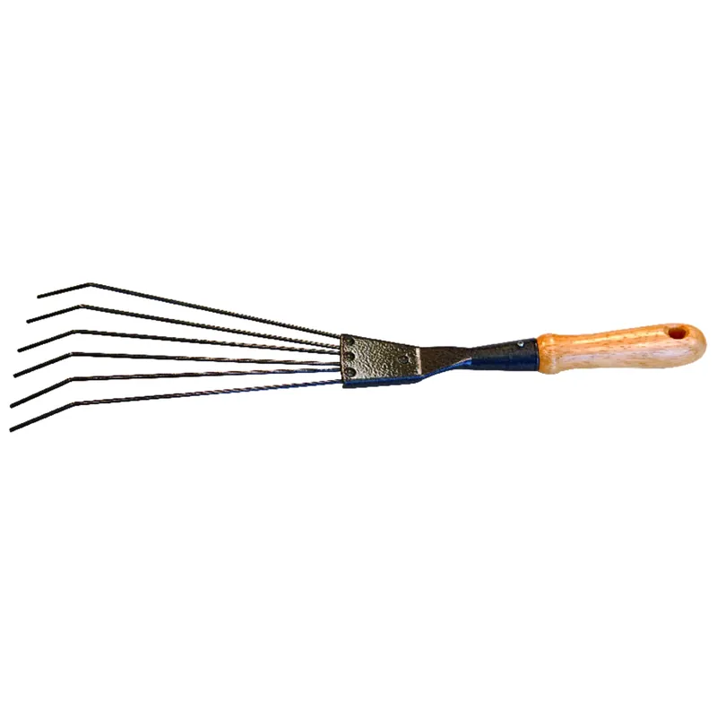 6 Tine Aluminum Shrub Rake With Wood Handle - 20 In. Length