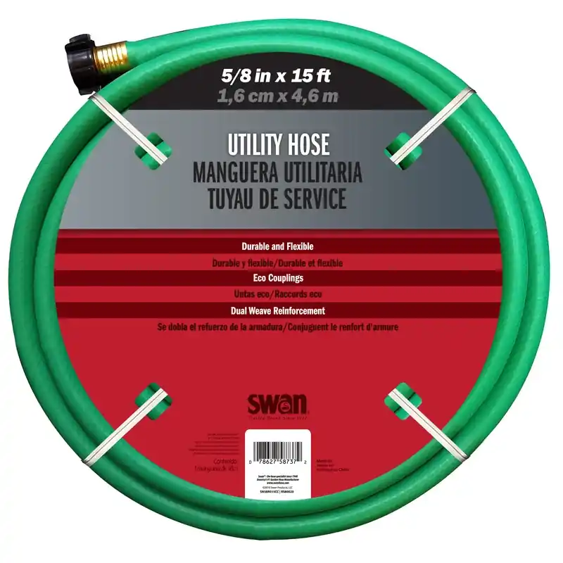 5/8 In. Dia X 15 Ft Utility Hose, Vinyl, Green, Model Csn58r015fm