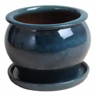 8 In. Studio Planter, Ceramic, Dripping Blue