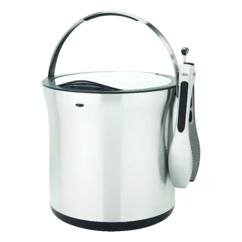 Steel 128 Oz Silver Stainless Steel Ice Bucket With Tongs Set