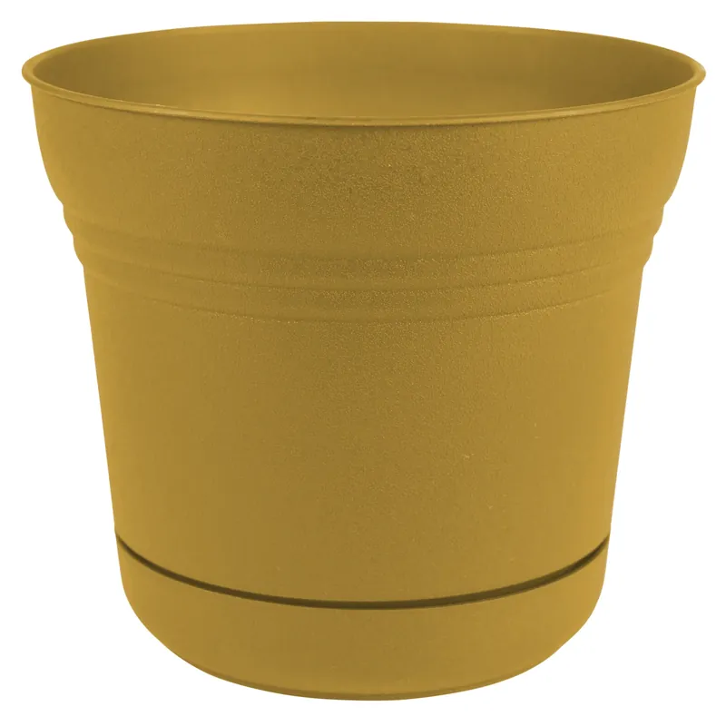 Saturn Planter & Attached Saucer, Plastic, Earthy Yellow, 7 In.