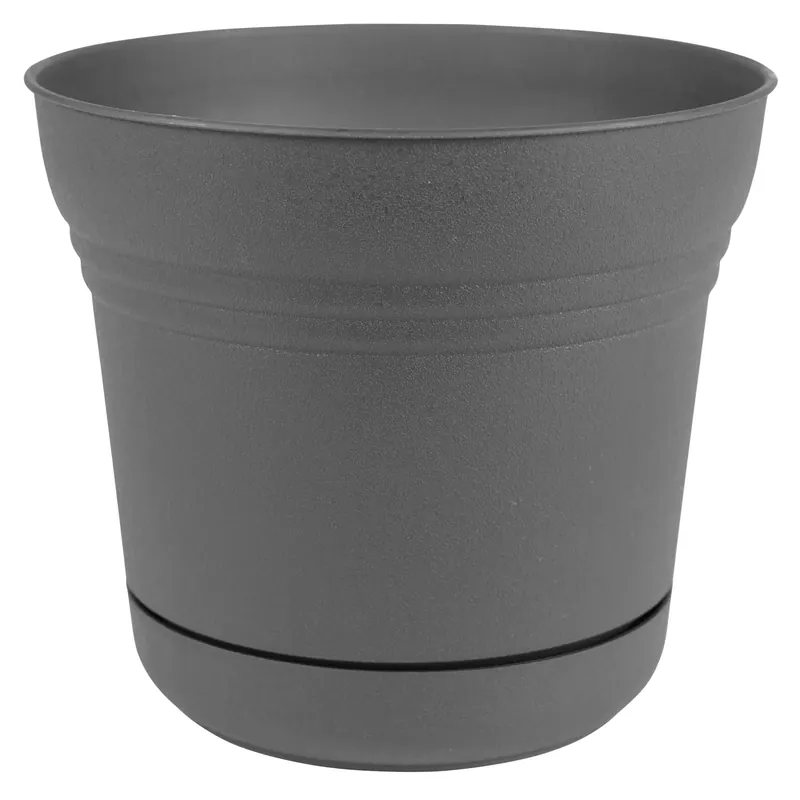 Saturn 10 In. Charcoal Polyresin Planter With Saucer - Model Sp10908