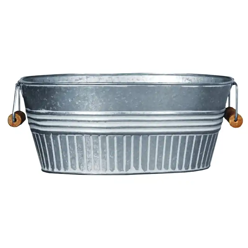 Basin Planter, Galvanized Metal, White Wash, 14 In.