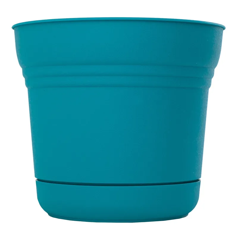 Saturn Planter & Saucer, Bermuda Teal Resin, 10 In.
