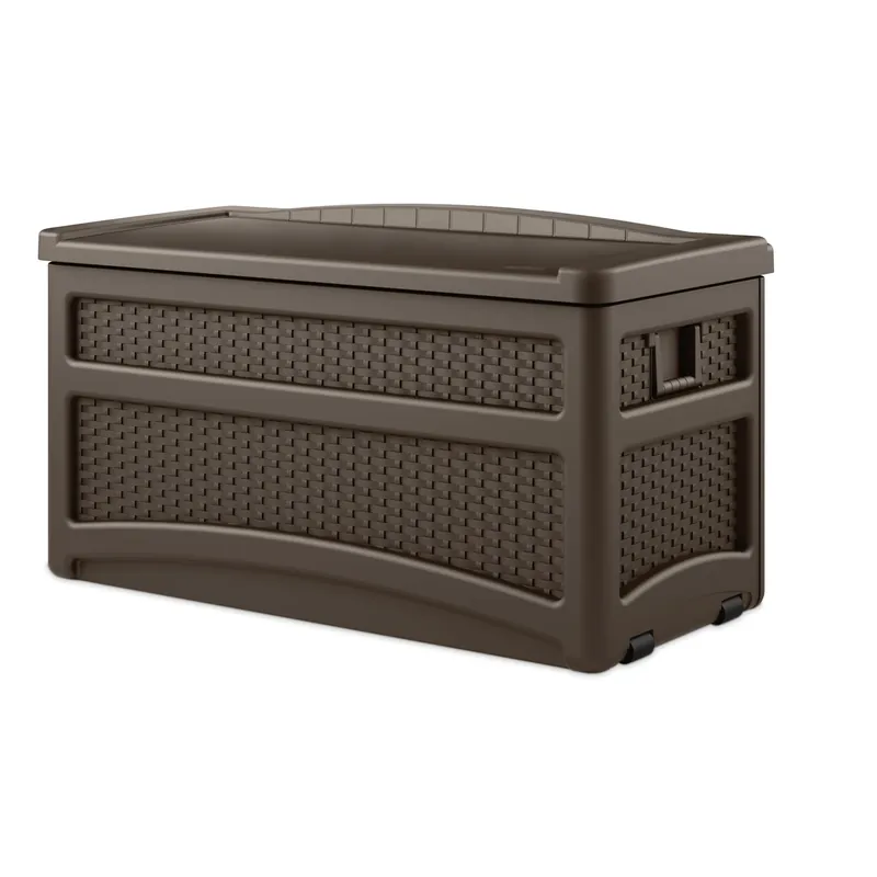 46 In. W X 24 In. D Brown Plastic Deck Box With Seat 73 Gallon Capacity