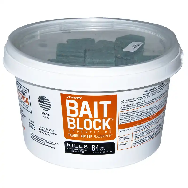 JT Eaton Toxic Peanut Butter-Flavored Rodenticide Bait Blocks For Mice And Rats 4 Lb 64 Pk