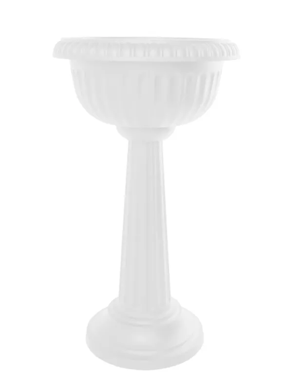 32 In. Grecian Urn Tall Pedestal Planter In Casper White