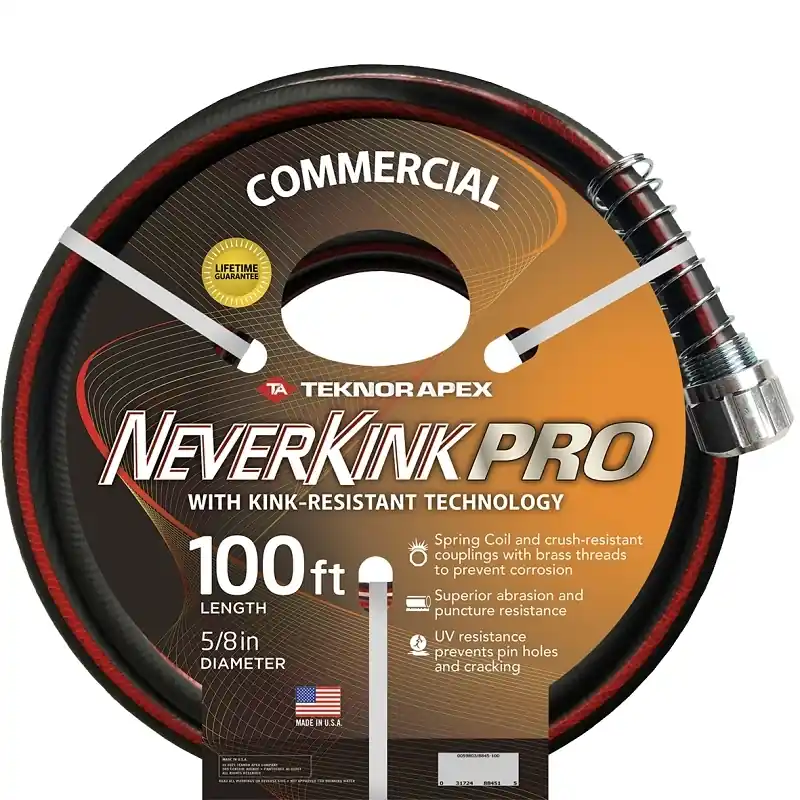 Neverkink Pro Commercial Garden Hose, 5/8-inch X 100-feet, Brass Couplings