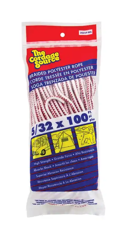5/32 In. Diameter X 100 Ft. Length White Braided Polyester Rope