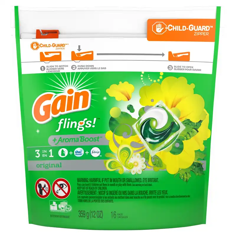 Gain Flings Original Scent Laundry Detergent Pod 12 Oz 16 Pk