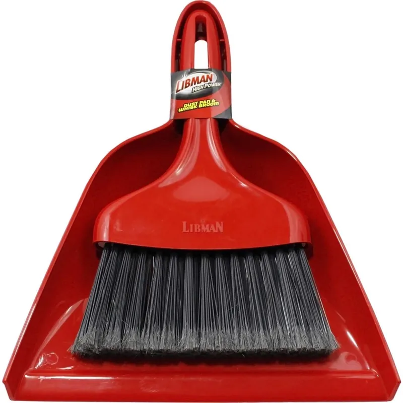 7 In. Poly Whisk Broom With Dust Pan, Ergonomic Handle, Black Bristles