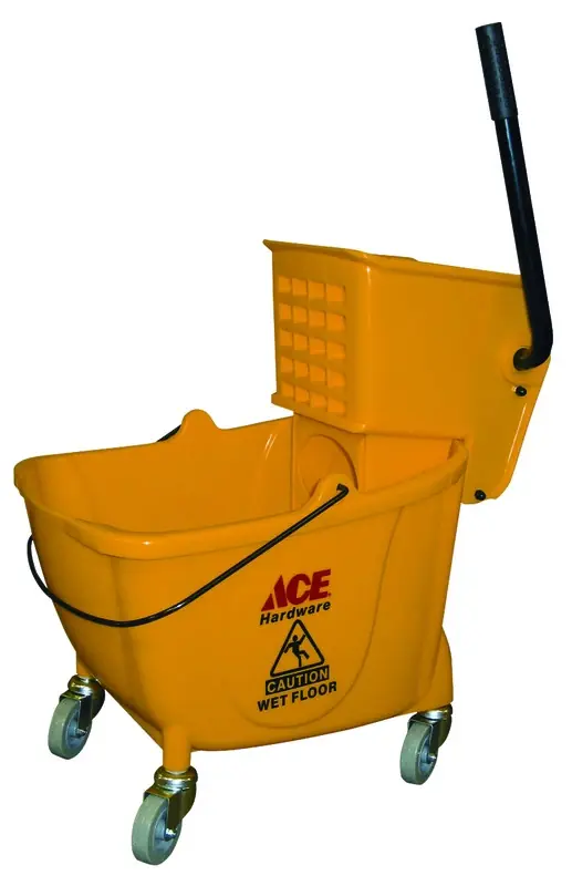 35 Quart Yellow Wheeled Wringer Bucket With Side Press Squeeze