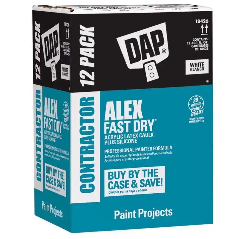 DAP Alex Fast Dry White Siliconized Acrylic Latex Windows/Doors/Seal/Paint Caulk 10.1 Oz