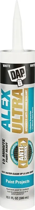 DAP Alex Ultra White Elastomeric Acrylic Latex All Purpose Waterproof Sealant 10.1 Oz