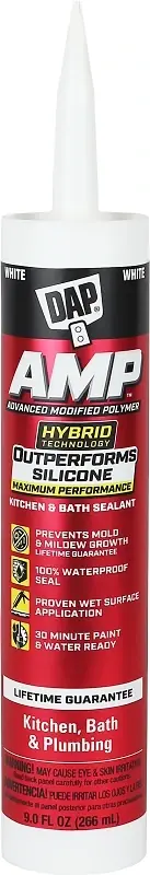 DAP AMP White Polymer Advanced Hybrid Caulk Sealant 9 Oz