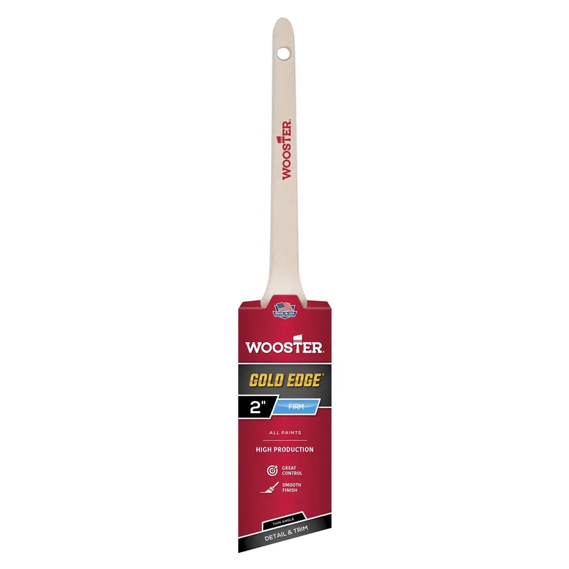 Gold Edge Paint Brush, Thin Angle Sash, White & Gold, 2-In.