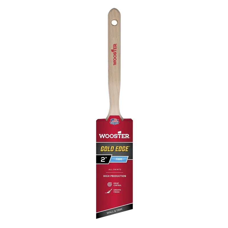 Gold Edge Paint Brush, Angle Sash, White & Gold, 2-In.