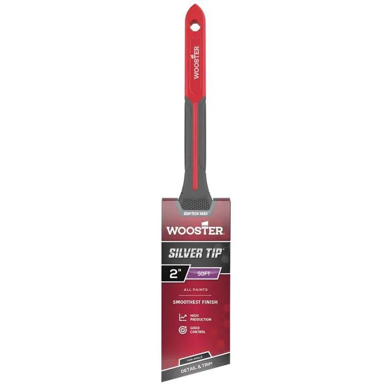 Wooster GRIPTECH MAX Silver Tip Thin Angle Paint Brush – 2" Wide, 2.6" Bristle, Rattail Plastic Handle