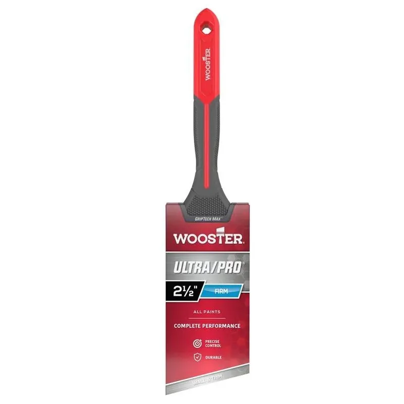 Wooster Ultra/Pro GRIPTECH MAX 2½‑in Firm Angle Paint Brush – Nylon/Polyester Bristles, Ergonomic Rubber Handle