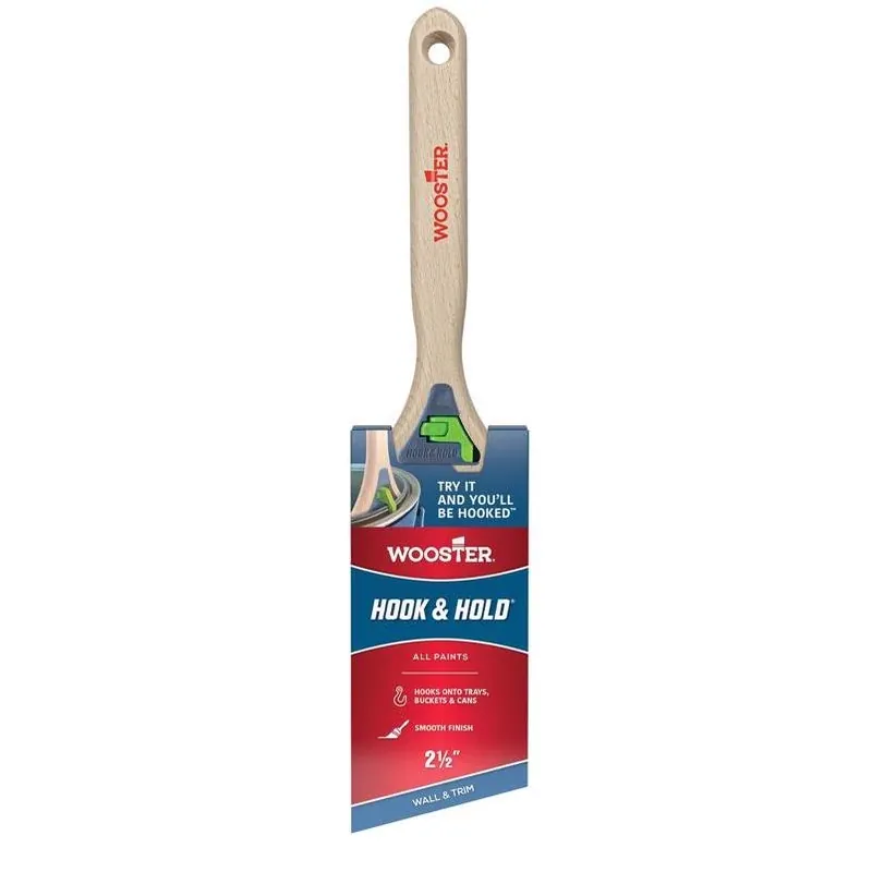 Wooster Hook & Hold 2.5" Soft Angle Trim Paint Brush – Polyester Bristles, Wood Handle