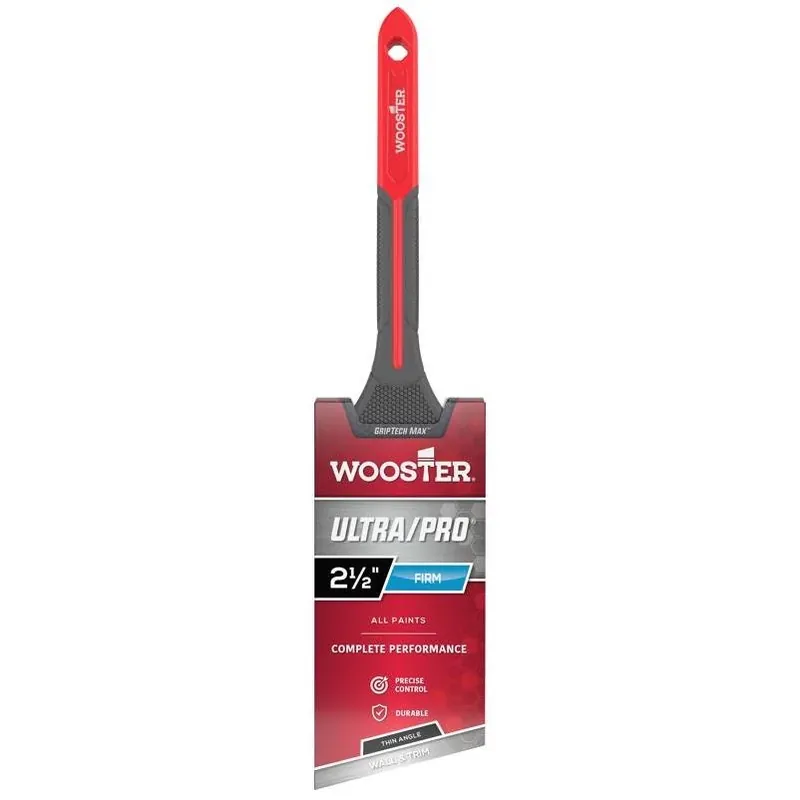 Wooster GRIPTECH MAX 2.5" Firm Thin Angle Paint Brush – Nylon/Polyester Bristles, Rattail Handle