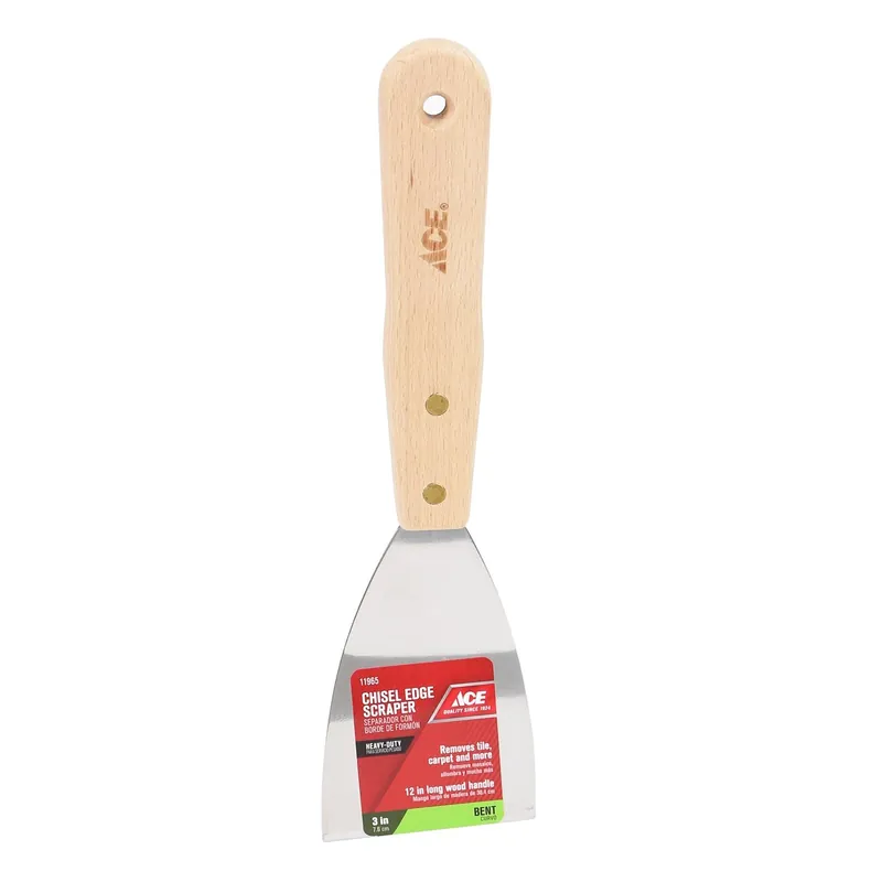 3 Inch Wide Steel Bent Flat Scraper With Wooden Handle For Heavy Duty Use