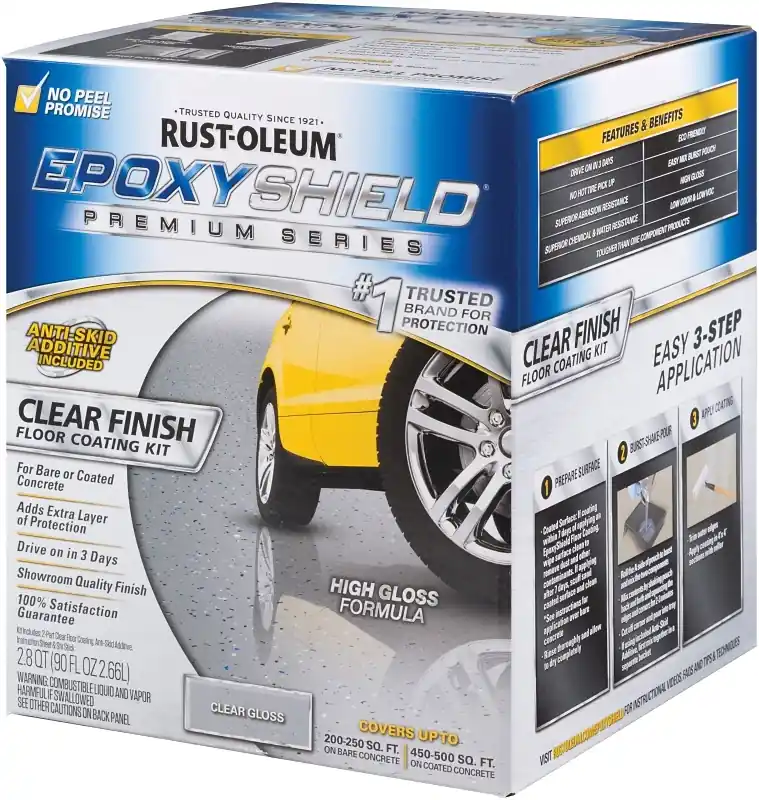 EpoxyShield Garage Floor Painting Coating Kit, Clear, Covers Up To 250 Sq. Ft. On Bare Concrete