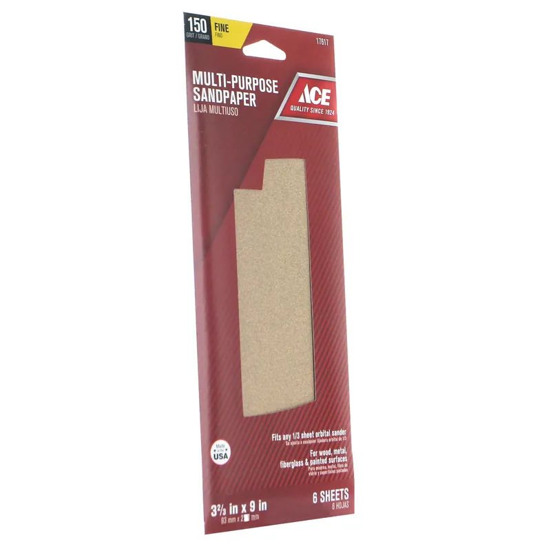 Ace 9 In. L X 3-2/3 In. W 150 Grit Fine Aluminum Oxide Sandpaper 6 Pk