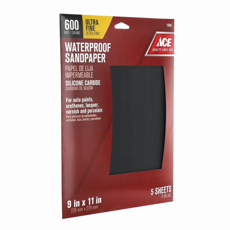 Ace 11 In. L X 9 In. W 600 Grit Very Fine Silicon Carbide Waterproof Sandpaper 5 Pk