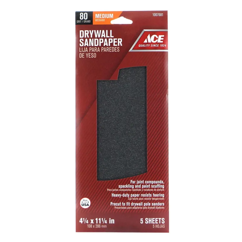 Ace 11-1/4 In. L X 4-1/4 In. W 80 Grit Fine Silicon Carbide Drywall Sanding Sheet 5 Pk