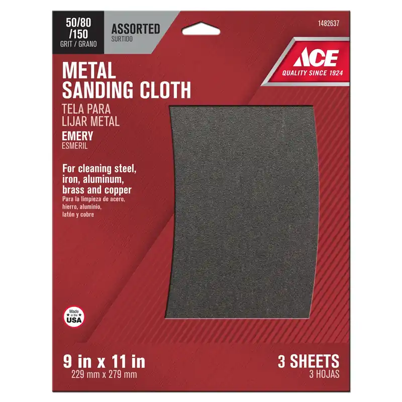 Ace 11 In. L X 9 In. W 50/80/150 Grit Assorted Emery Sanding Cloth 3 Pk