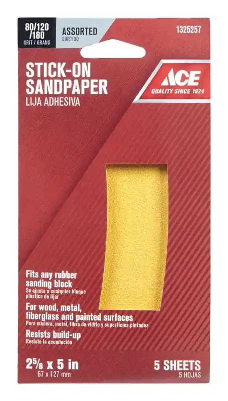 Ace 5 In. L X 2-5/8 In. W Assorted Grit Assorted Aluminum Oxide Sanding Sheet 5 Pk