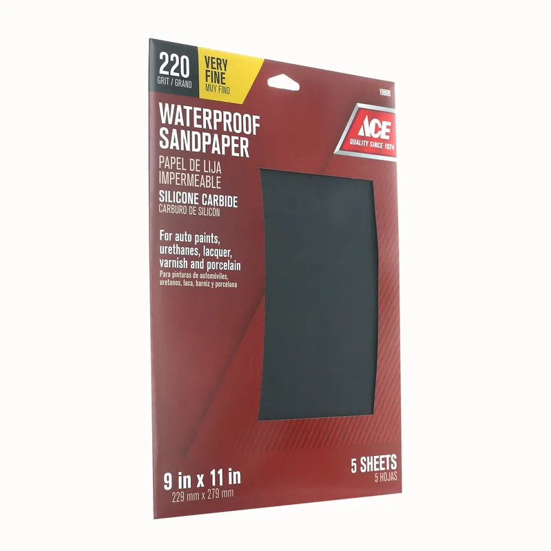 Ace 11 In. L X 9 In. W 220 Grit Very Fine Silicon Carbide Waterproof Sandpaper 5 Pk