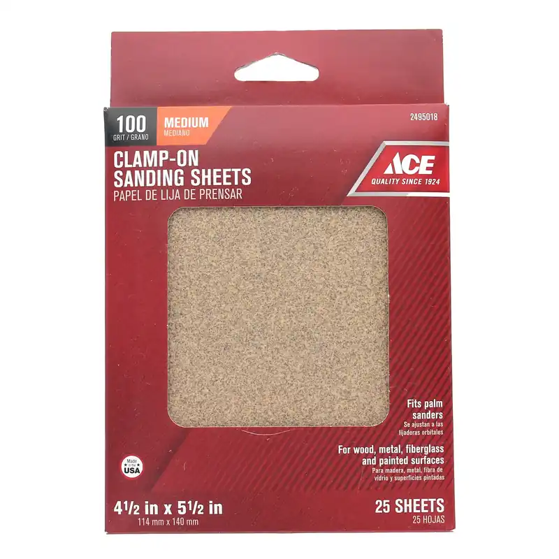 Ace 5-1/2 In. L X 4-1/2 In. W 100 Grit Medium Aluminum Oxide 1/4 Sheet Sandpaper 25 Pk