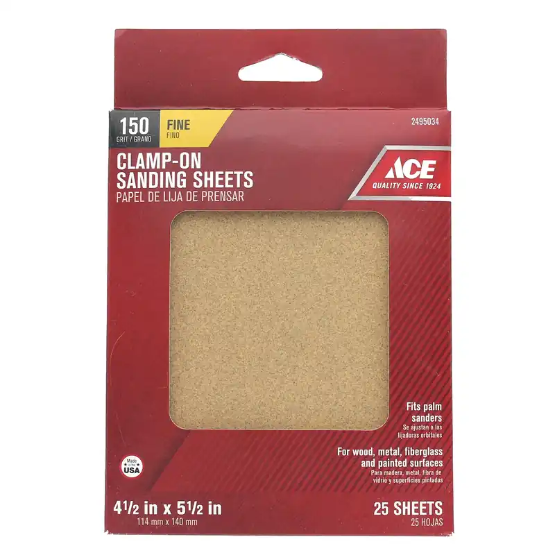 Ace 5-1/2 In. L X 4-1/2 In. W 150 Grit Fine Aluminum Oxide 1/4 Sheet Sandpaper 25 Pk
