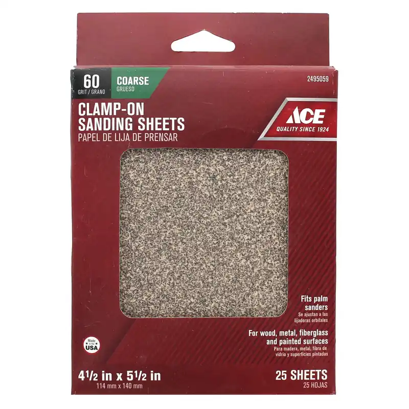 Ace 5-1/2 In. L X 4-1/2 In. W 60 Grit Coarse Aluminum Oxide 1/4 Sheet Sandpaper 25 Pk