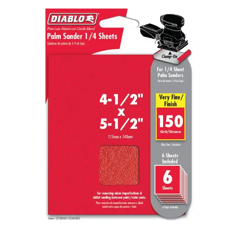 Diablo 5-1/2 In. L X 4-1/2 In. W 150 Grit Aluminum Oxide Sanding Sheet 6 Pk