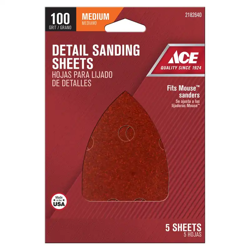 Ace Mouse 5 In. L X 3-1/2 In. W 100 Grit Medium Aluminum Oxide Mouse Sandpaper 5 Pk