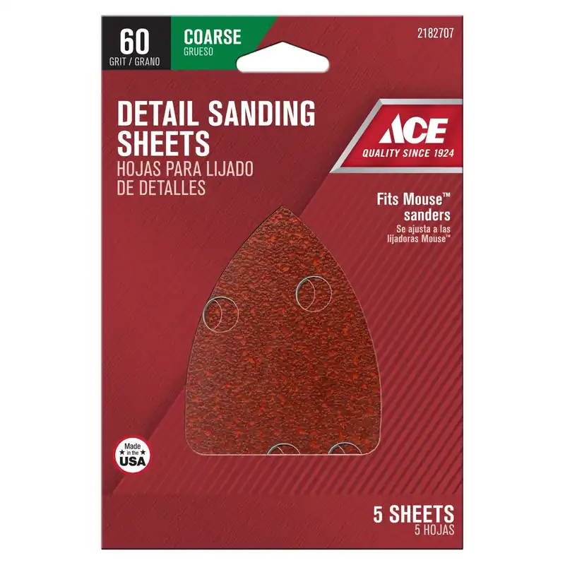 Ace Mouse 5 In. L X 3-1/2 In. W 60 Grit Coarse Aluminum Oxide Mouse Sandpaper 5 Pk