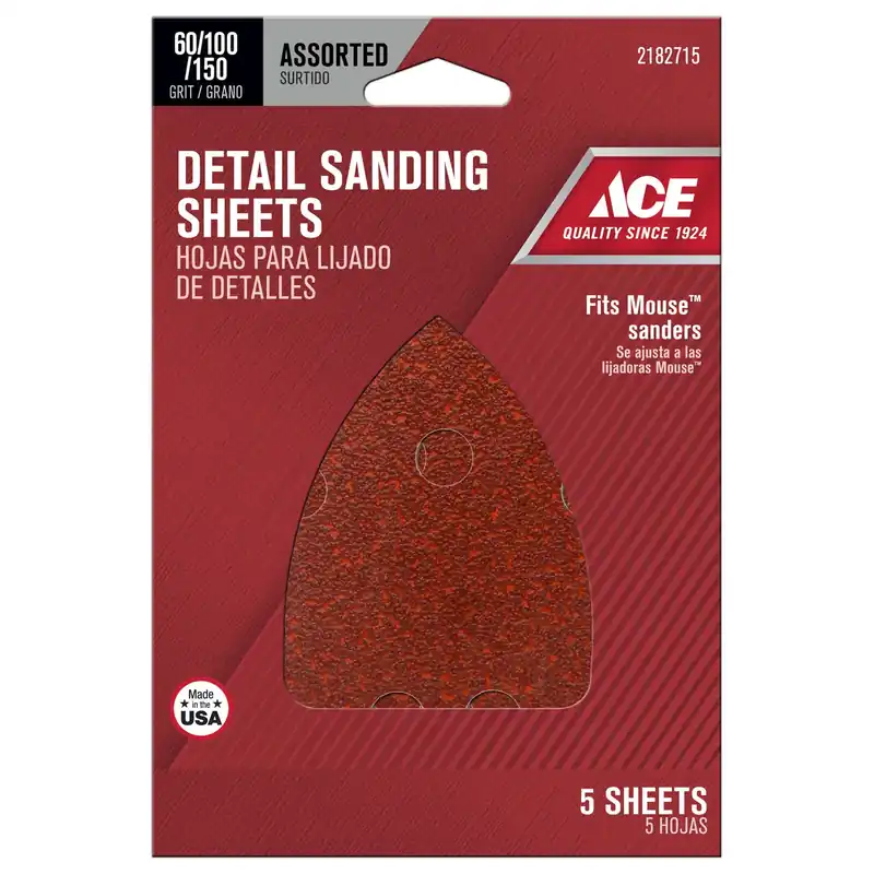 Ace Mouse 5 In. L X 3-1/2 In. W Assorted Grit Assorted Aluminum Oxide Mouse Sandpaper 5 Pk