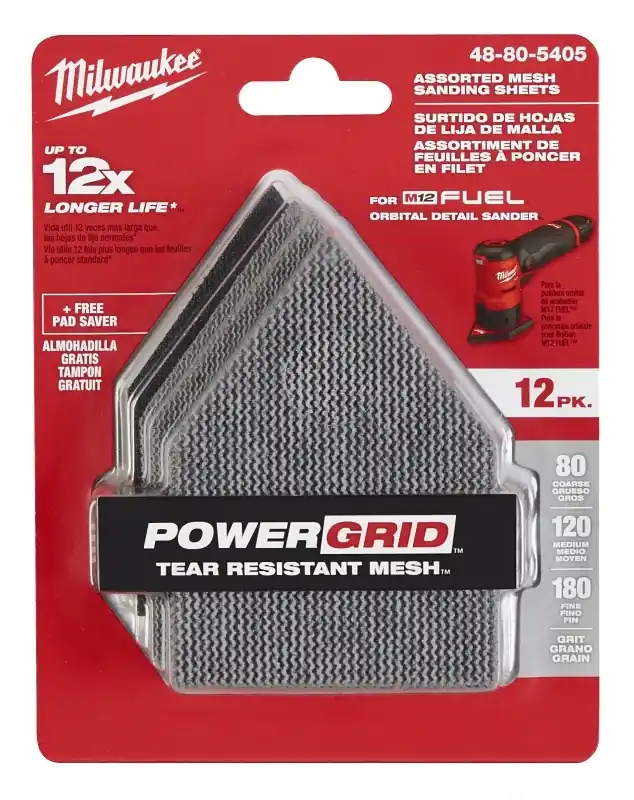 Milwaukee M12 3.75 In. L X 3.625 In. W Aluminum Oxide Assorted Grit Sanding Sheet
