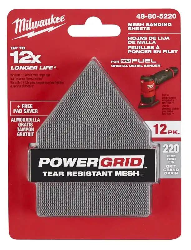 Milwaukee M12 3.75 In. L X 3.625 In. W Aluminum Oxide 220 Grit Sanding Sheet