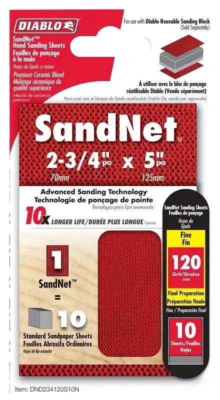 Diablo SandNet 5 In. L X 2-3/4 In. W 120 Grit Medium Block Hand Sanding Pad