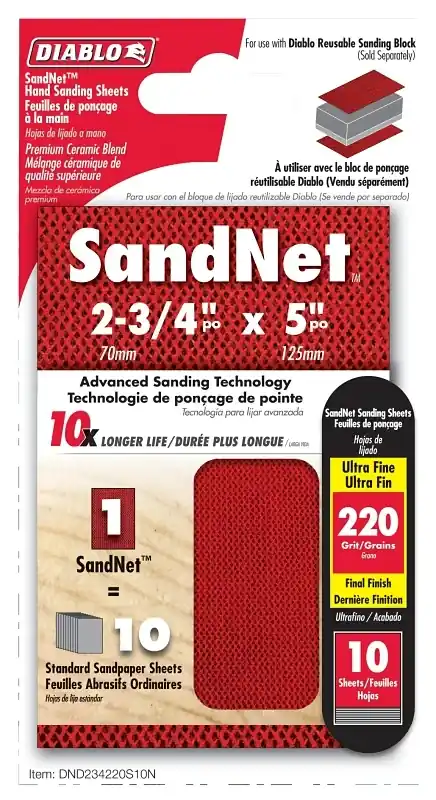 Diablo SandNet 5 In. L X 2-3/4 In. W 220 Grit Ultra Fine Block Hand Sanding Pad