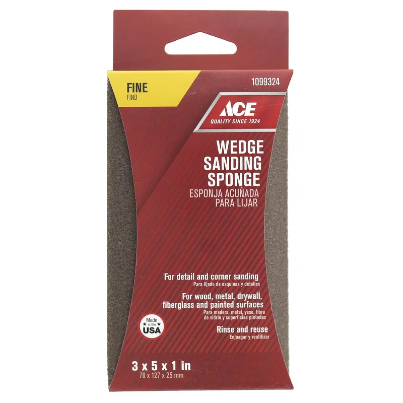 5 In. L X 3 In. W X 1 In. 120 Grit Fine Wedge Sanding Sponge For Wood, Metal, And More