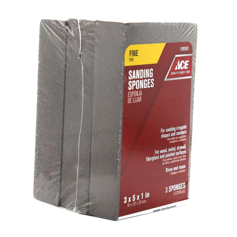 5 In. L X 3 In. W X 1 In. 120 Grit Fine Sanding Sponge For Wood, Metal, Fiberglass