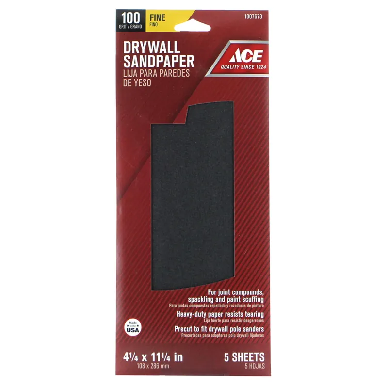 Ace 11-1/4 In. L X 4-1/4 In. W 100 Grit Fine Silicon Carbide Drywall Sanding Sheet 5 Pk