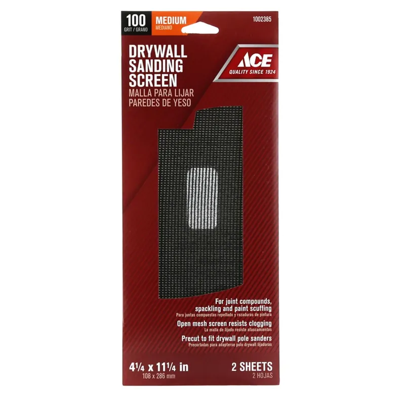 Ace 11-1/4 In. L X 4-1/4 In. W 100 Grit Medium Silicon Carbide Drywall Sanding Screen 2 Pk