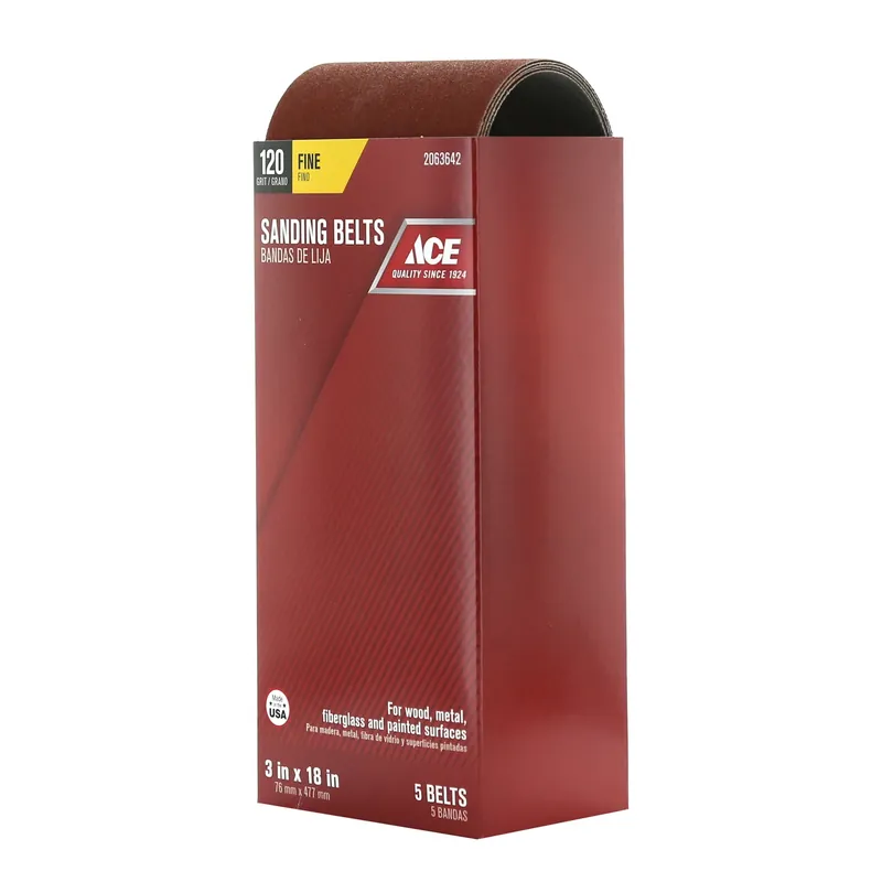 18 In. L X 3 In. W Aluminum Oxide Sanding Belt 120 Grit Fine 5 Pieces